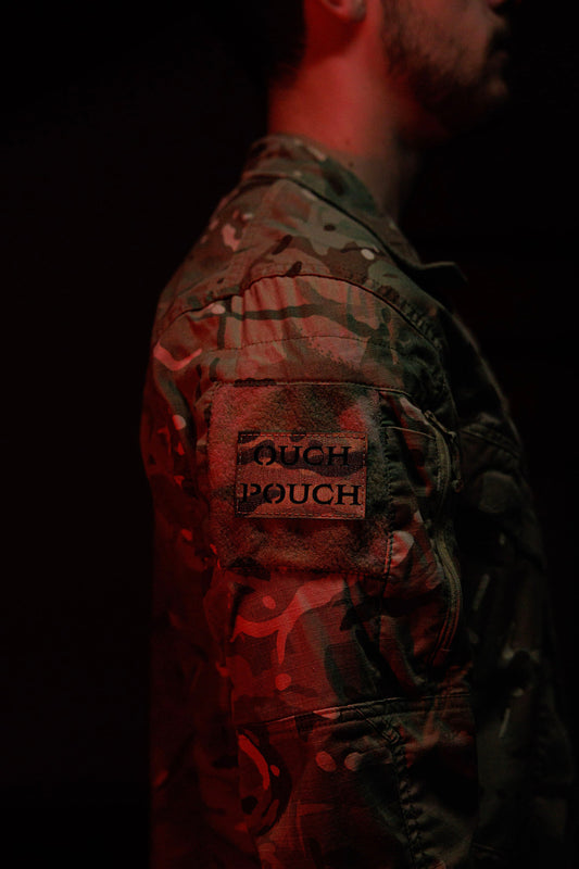 OUCH Pouch Patch – Multicam Laser Cut (Black / Red)