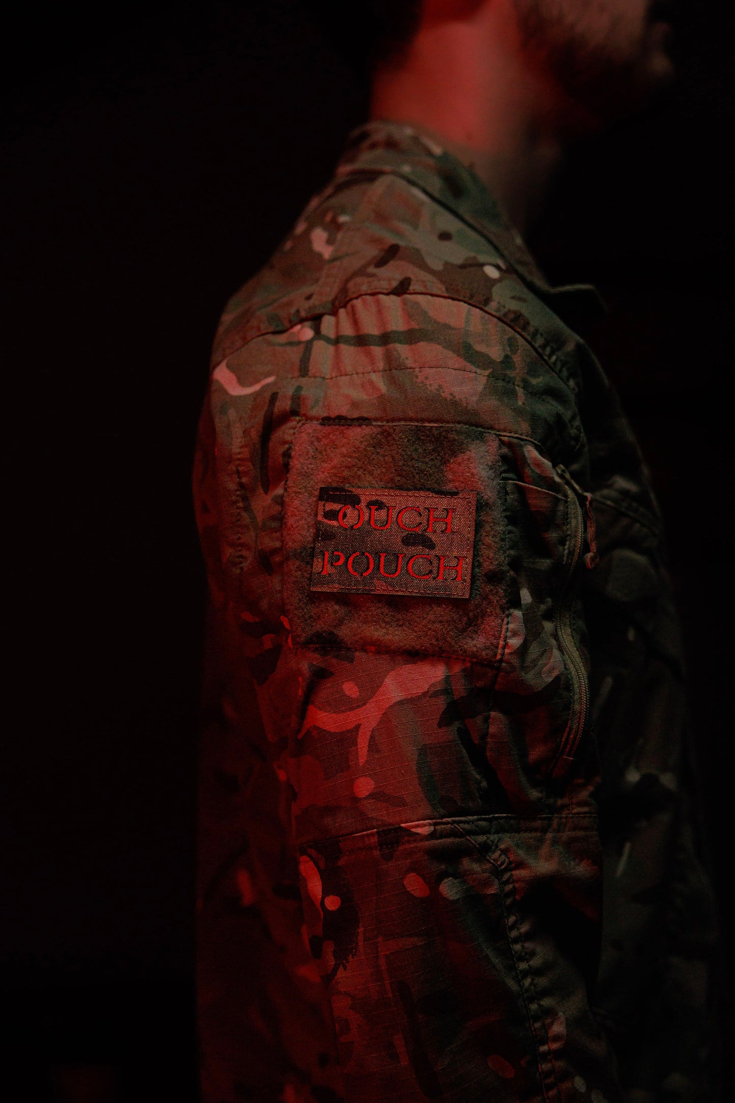 OUCH Pouch Patch – Multicam Laser Cut (Black / Red)